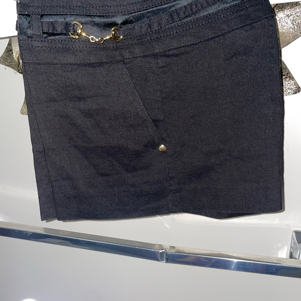 bebe Chic Black Mini Shorts with Gold Chain Detail